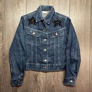 Vintage Lee Denim Jacket Small Wash Star Patch Studded Trucker Blue Cotton